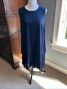 Lauren Ralph Lauren Navy Layered Sleeveless Midi Dress